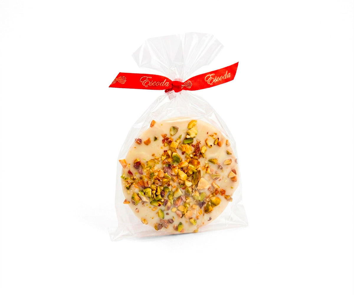 Cookie bombón pistacho con chocolate blanco
